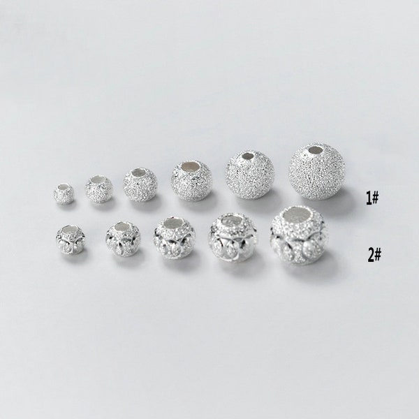 Set Of 5  925 Sterling Silver Sandblast Spacer Beads Bulk Lot 925 Silver Ball Bead 3mm 4mm 5mm 6mm 8mm For Jewelry Making Wholesale Y414