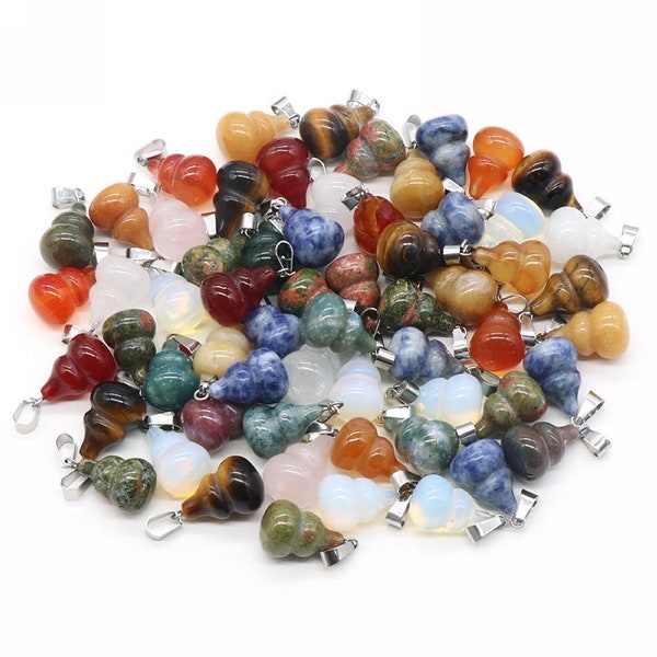 Crystal Gourd Pendant Assorted Stone Mini Gemstone Gourd Necklace Pendant Men Women Lucky Pendant For Gifts Bulk Wholesale 3342