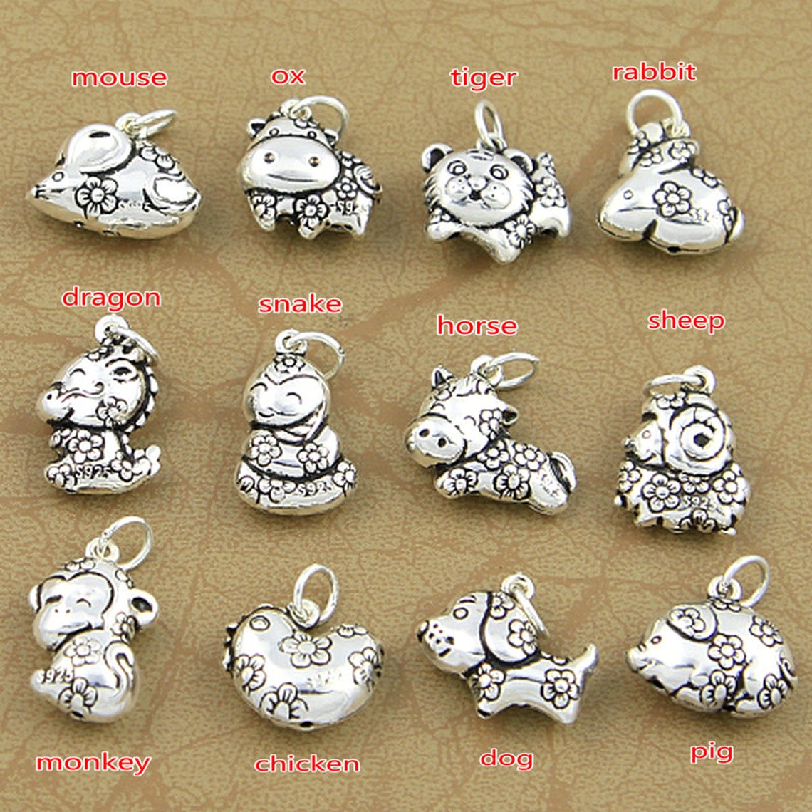 925 Silver Animal Charms Beads Pendant Etsy