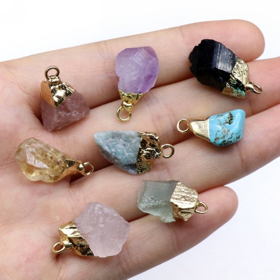 Raw Crystal Pendant Gemstone Charm Natural Citrine Turquoise Rose