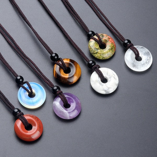 Donut Necklace Crystal Pi Pendant Lucky Safety Necklace Gemstone Donut Pi Necklace Best Gift For Women Men Bulk Wholesale 3613