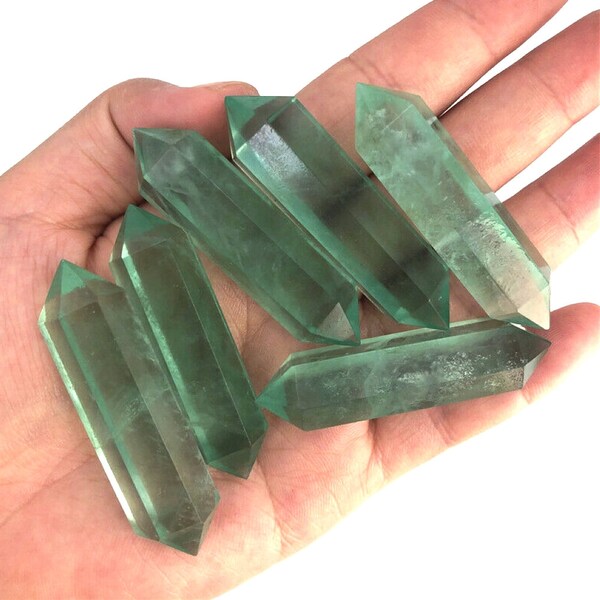 Green Fluorite Double Terminated Points Natural Double Terminated Crystal Wand Point Tower Gemstone Obelisk Gifts Bulk Wholesale Healing