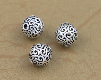 925 Sterling Silver Round Bead Thai Silver Spacer Ball Beads Antique Silver Hollow Beads DIY Necklace Bracelet Bulk Wholesale Y147