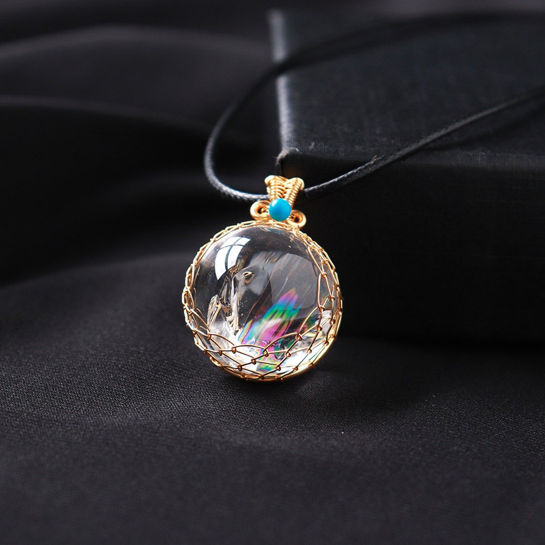 Satyaloka Azeztulite Crystal Sphere Necklace Clear Quartz Crystal Ball