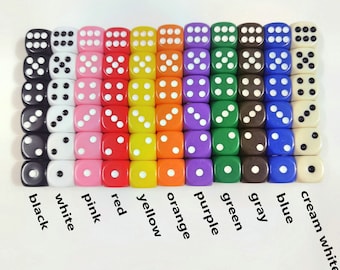 10 Pcs Colorful Dice 16mm (5/8”) 6 Sided Dice 11 Different Colors Blue Green Pink Yellow Red Purple white black Dice Bulk Wholesale 3598