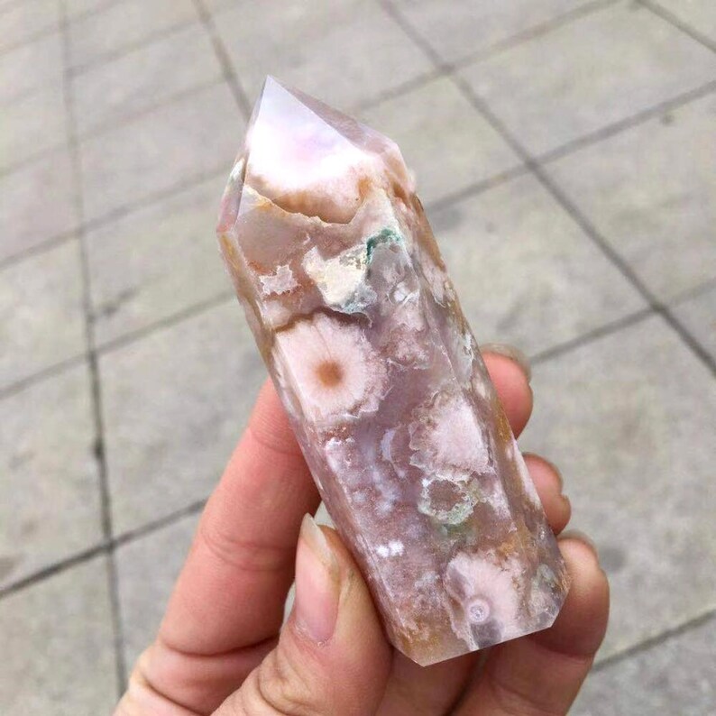 Natural Cherry Blossom Agate Point Natural Flower Agate Tower Etsy