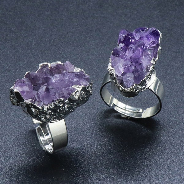 Amethyst Ring Crystal Cluster Druzy Ring Drusy Ring Adjustable Ring 3472