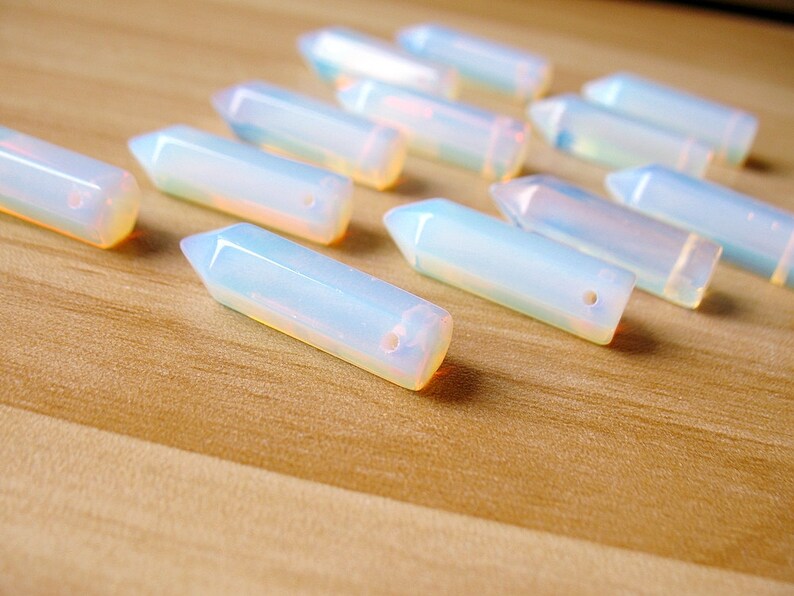 Crystal Point Pendant Assorted Crystal Point Beads Opalite Rose Quartz Agate Tiger's Eye Bullet Pendant Jewelry Making Bulk Wholesale 3456 image 3