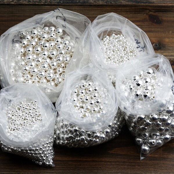 50 Pcs 925 Sterling Silver Seamless Beads Round 925 Silver Seamless Spacer Ball Beads 2-20mm Bracelet Bead Necklace Bead Bulk Wholesale Y453