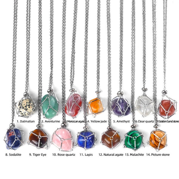 Crystal Stone Cage Necklace Adjustable Gemstone Holder Necklace Stainless Steel Cage Empty Crystal Pouch For Women Men Jewelry Gift 3785