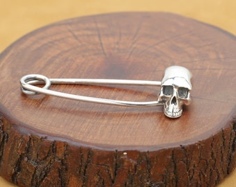 925 Sterling Silver Skull Pin Thai silver Skull Clip Brooch High Quality Wholesale Y153