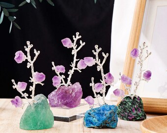 Raw Crystal Gemstone Tree Amethyst Crystal Point Tree Gemstone Base Desk Decor About 3-4 inches