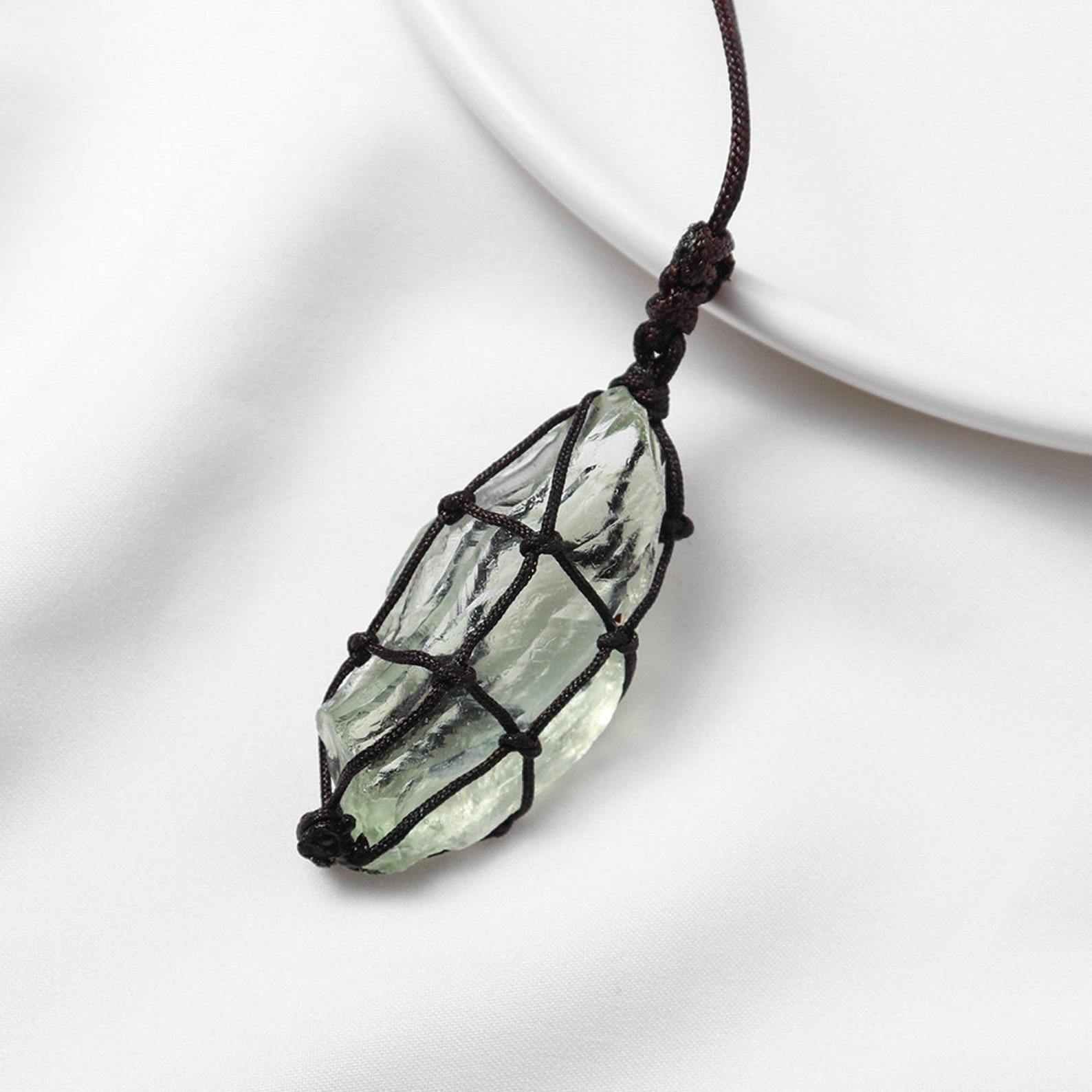 Raw Green Crystal Quartz Necklace Natural Green Quartz Etsy