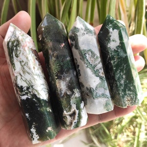 Moss Agate Tower Obelisk Natural Crystal Tower Point Large Crystal Obelisk Gemstone Tower Gift Healing Home Decor Bulk Wholesale