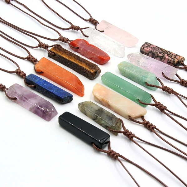 Gemstone Slice Necklace Pendant Crystal Point Necklace Crystal Stick Beads Necklace Jewelry Amethyst Obsidian For Gift Bulk Wholesale 3523