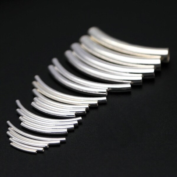 2 Pcs 925 Sterling Silver Tube Beads 925 Silver Curved Tube Bead 10mm 15mm 20mm 25mm 30mm 35mm 40mm 45mm 50mm Beads Bulk Wholesale Y308