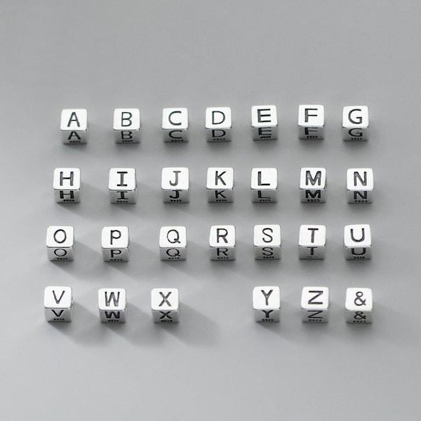 925 Sterling Silver Cube Letter Spacer Bead 5mm 925 Silver Alphabet Necklace Bracelet Spacer Beads Jewelry Making Bulk Wholesale Y479