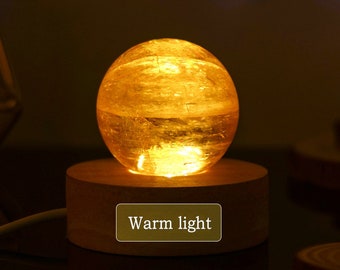 Crystal Night Light Natural Yellow Calcite Sphere Ball Night Lamp USB Plug Gemstone Small Night Lamp Ornament For Gift 3070