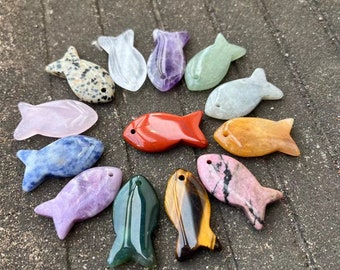 Fish Pendant Assorted Stone Fish Pendant Crystal Fish Charms Beads For Jewelry Making Bulk Wholesale 3565