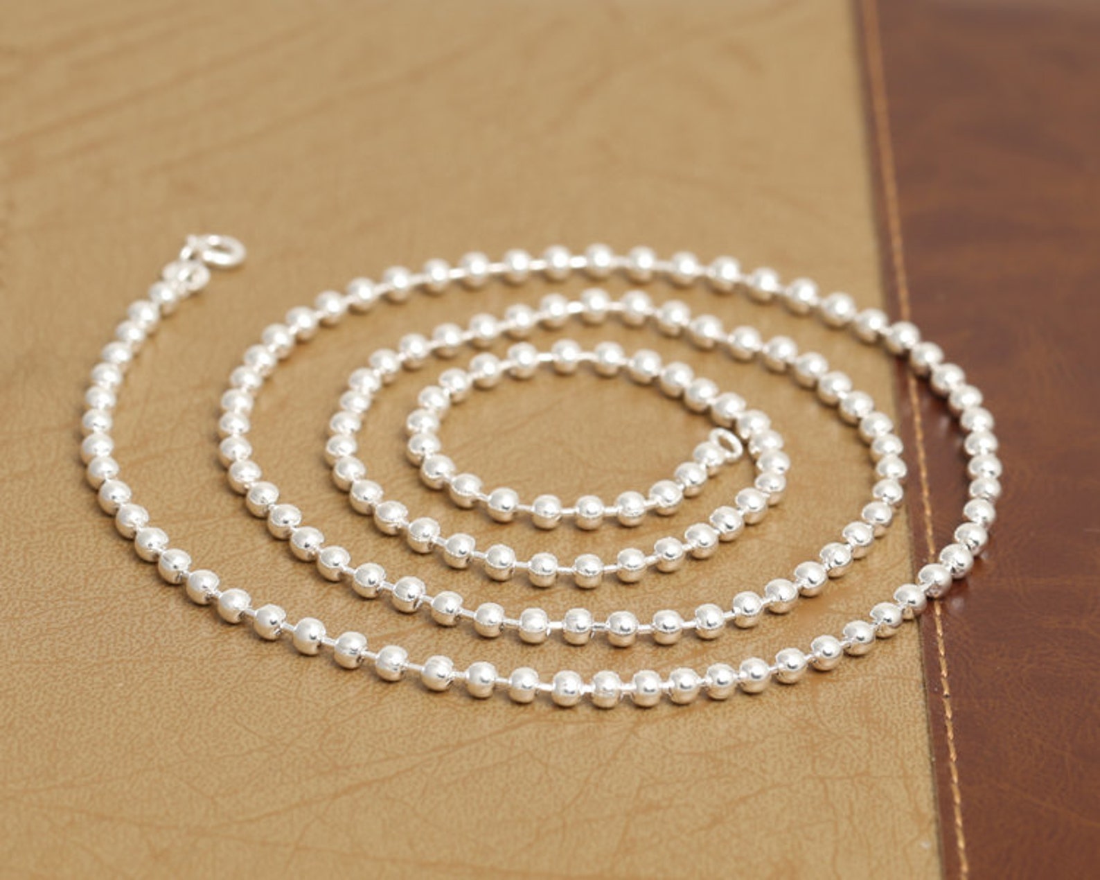 925 Sterling Silver Ball Beads Chain Necklace Round Ball Chain Etsy