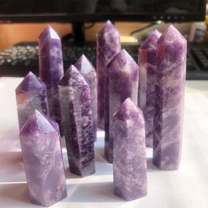 Lepidolite Tower Obelisk Natural Lepidolite Mica Double Terminated Crystal TowerPoint Gemstone Tower Bulk Wholesale For Home Decor Gifts