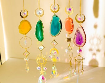 Crystal Sun Catcher Rainbow Maker Natural Agate Slice Suncatcher For Home Decoration Crystal Gift 3569