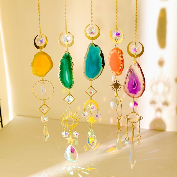 Crystal Sun Catcher Rainbow Maker Natural Agate Slice Suncatcher For Home Decoration Crystal Gift 3569