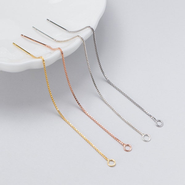 4 Pcs (2 Pairs) 925 Sterling Silver Bar Threader Earrings With Loop Bulk Yellow Gold Ear Threader Long Chain Earrings Wholesale A264