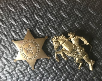 Texas Ranger star, rodeo belt buckle.