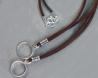 Men's Eyeglass Necklace  - Holder with Sterling Silver Ring Pendant. Leather  Cord Glasses Lanyard.