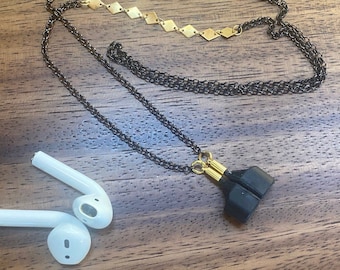 Magnetischer Ohrstöpselhalter. Verlustfreie Airpods aus gemischtem Metall. Schlüsselband aus Edelstahl in Silber oder Gold. Ohrhörer-Halterungskette. Handgefertigte Geschenke.