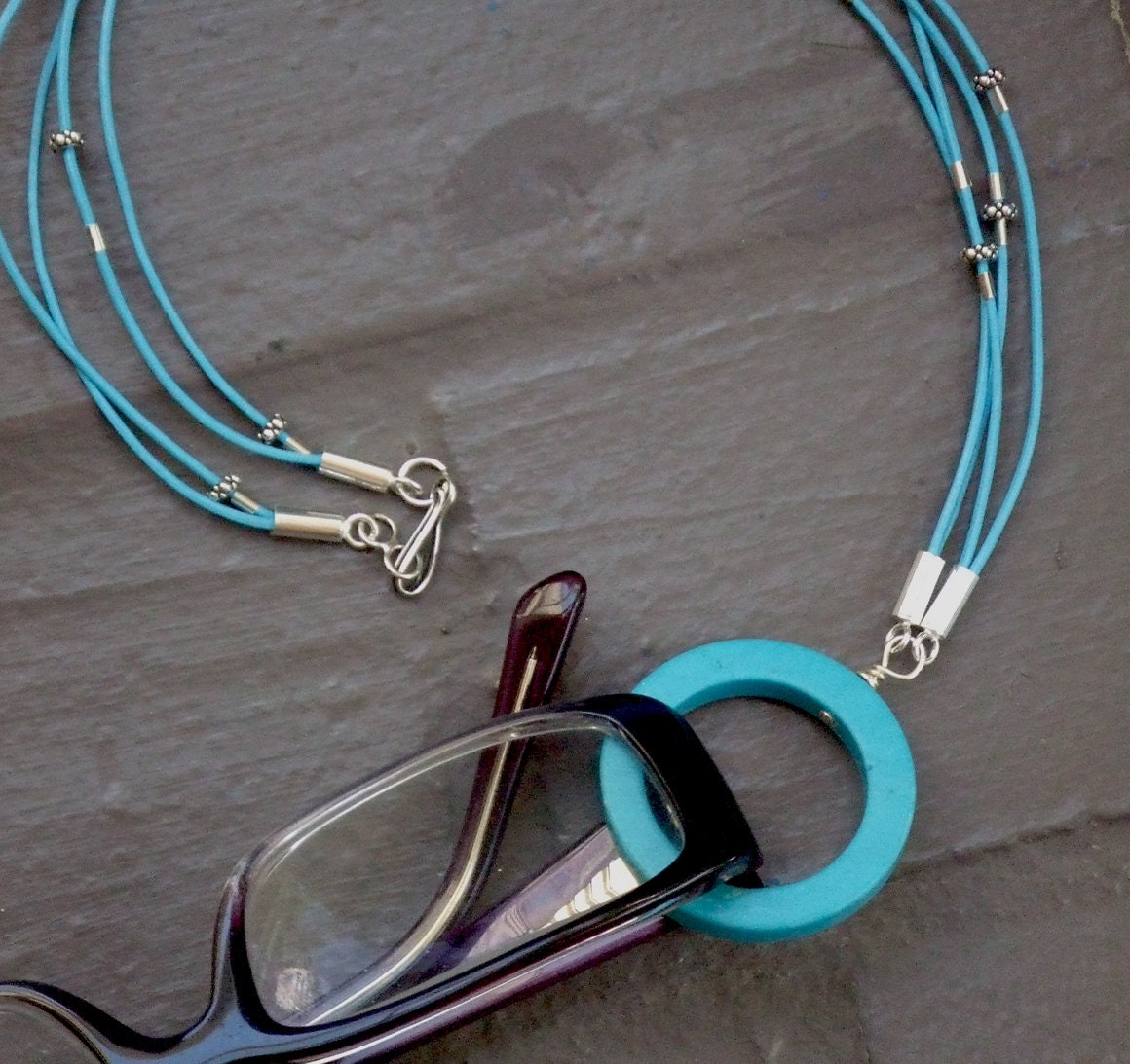 Eyeglass Holder Necklace. Turquoise Blue Circle Lanyard Etsy