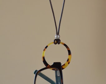 Tortoise ring necklace, eyeglass  holder. Cheetah animal print acrylic glasses lanyard.