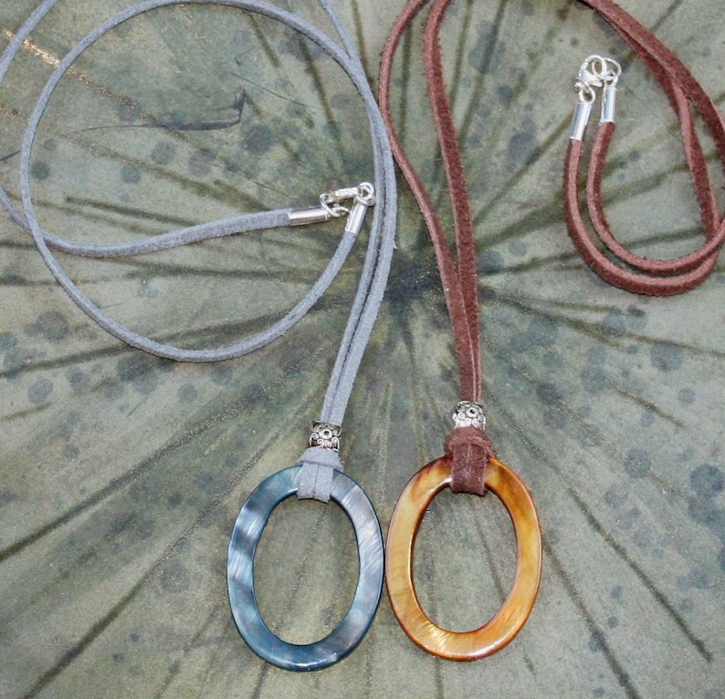 Eyeglass Holder, Necklace. Golden Brown Mother of Pearl Oval Loop