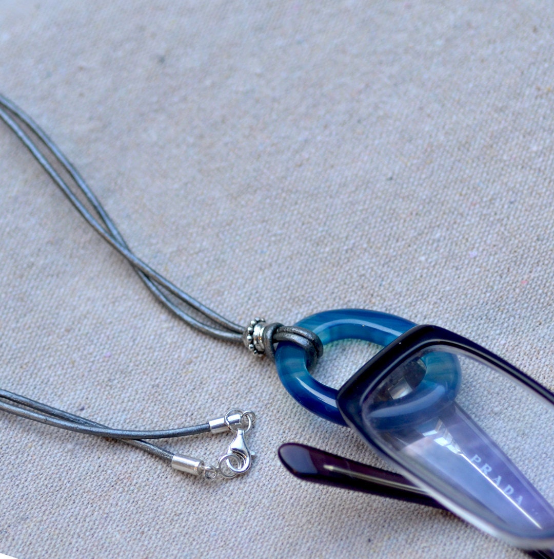 Eyeglass Holder Necklace Blue Agate Loop Glasses Holder Etsy