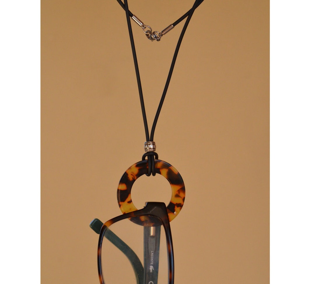 Tortoise Loop Eyeglass Holder Necklace. Animal Print Acrylic Ring