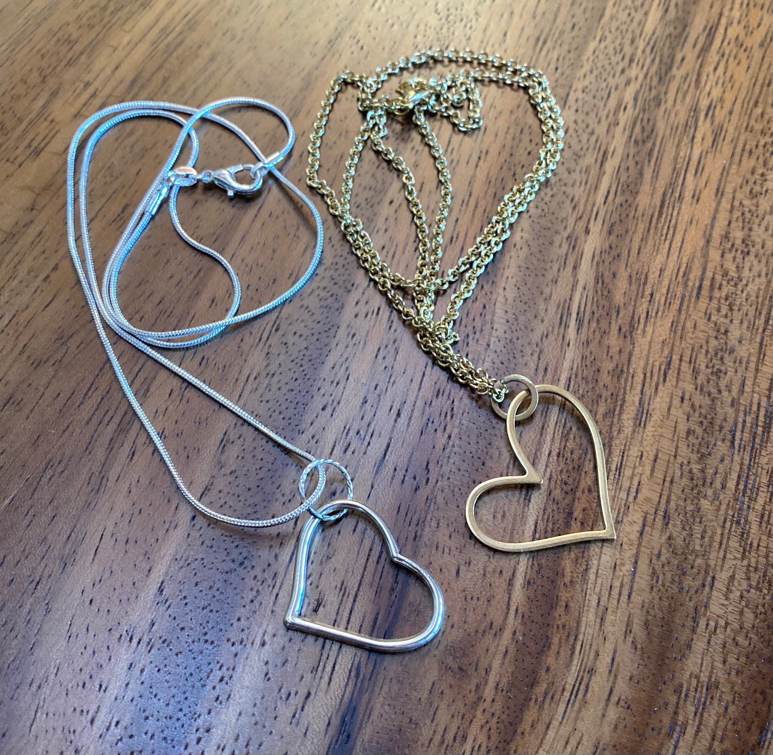 Heart Eyeglass Holder, Necklace. Silver or Brass Heart Loop Eyeglass