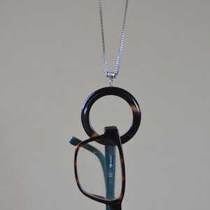 Eyeglass Necklace. Black Agate Ring Eyeglass Holder. Large Gemstone Loop Silver Eyeglass Chain . Sunglasses Holder.