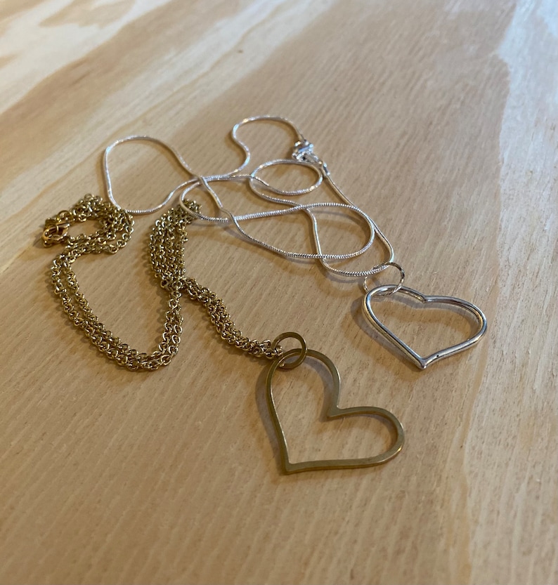 Heart Eyeglass Holder, Necklace. Silver or Brass Heart Loop Eyeglass