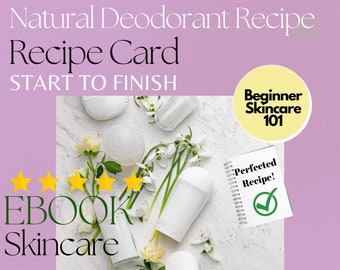 Natural Deodorant Recipe Card, Solid Deodorant Recipe, All Natural Ingredients Sweat Proof + Odor Proof + Lasts All Day!  Paleo + Vegan