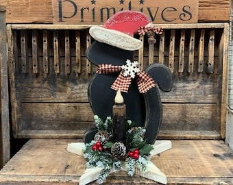 Primitive Christmas "Santa Kitty" Hand Crafted Wooden Cat w/Timer Candle Adorable Shelf/Mantle/ Tabletop Holiday Decor