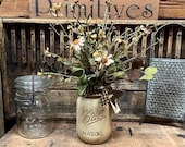 Primitive Flowers Country Farmhouse Mason Jar(Ant. White) quot Love You quot Adorable Daisy Honey Bee Flowers For Mom Grandmother Friend Gift