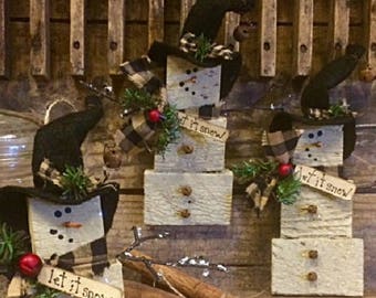primitive christmas snowman set3 ornaments let it snow series snowman handmade antique wood lath gatherings adorable holiday decor - Primitive Christmas primitive christmas snowman set3 ornaments let it snow series snowman handmade antique wood lath gatherings adorable holiday decor - Primitive Christmas