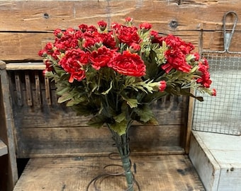 Primitive Fall Flowers  Beautiful Realistic Looking Artificial Rust/Red Mum Bush Fall Decor