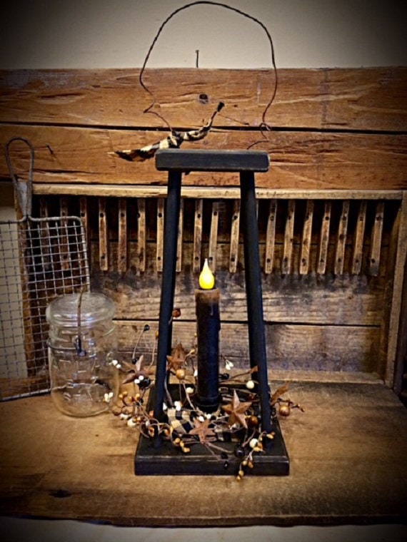 Primitive Lantern With Timer Candle Hanging Black Wooden - Etsy