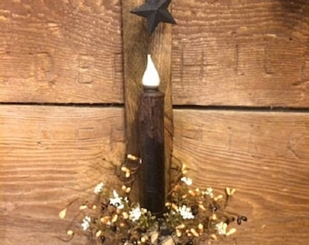 Primitive Wall Decor Barn Wood Timer Candle With Berries Rusty Star