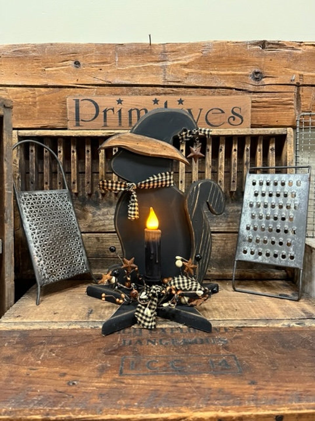 Primitive Halloween brimfield Witch's Black Etsy