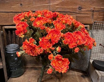 Primitive Fall Flowers/ Beautiful Realistic Artificial Orange Chrysanthemum Floral Bush For Your Autumn Decor