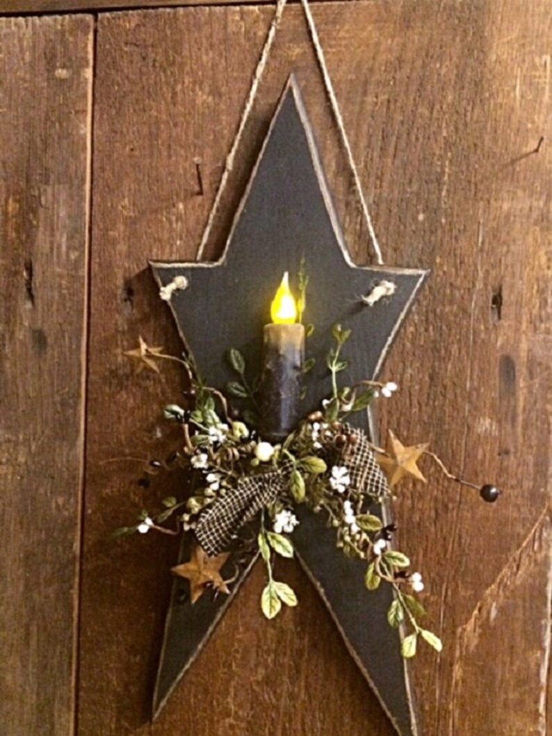 Primitive Black Star Candle Wall Sconce Wooden Star w/Timer Etsy