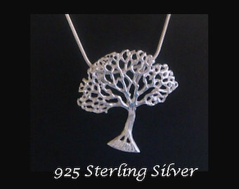 Tree of Life Necklace: Sterling Silver Tree of Life Pendant with Tree Bending in the Wind - Tree of Life Pendant 044